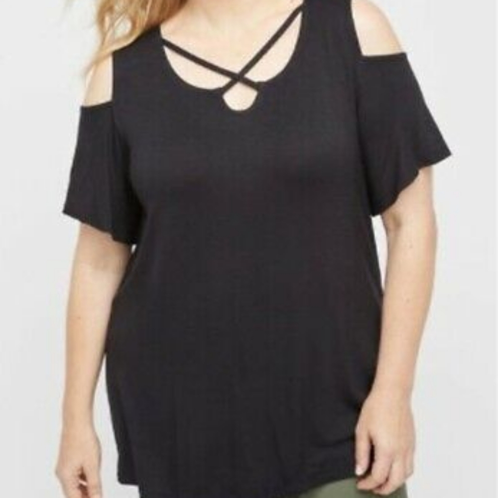 Catherine's womenmens Cold Shoulder Blouse 1X 18 / 20 Black NEW w-417
